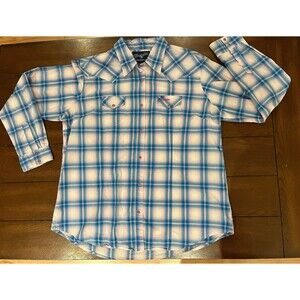 Wrangler Pink Blue Plaid Breast Cancer Awareness Snap Button Women's XXL